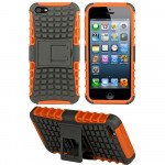 Wholesale iPhone 5 5S TPU+PC Dual  Hybrid Case with Stand (Black-Orange)